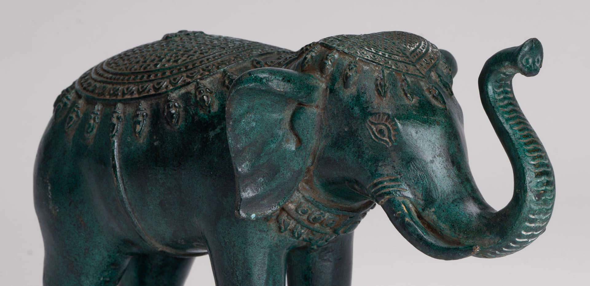 Antique Khmer Style Bronze Trumpeting Elephant Statue - 24cm/10" Long