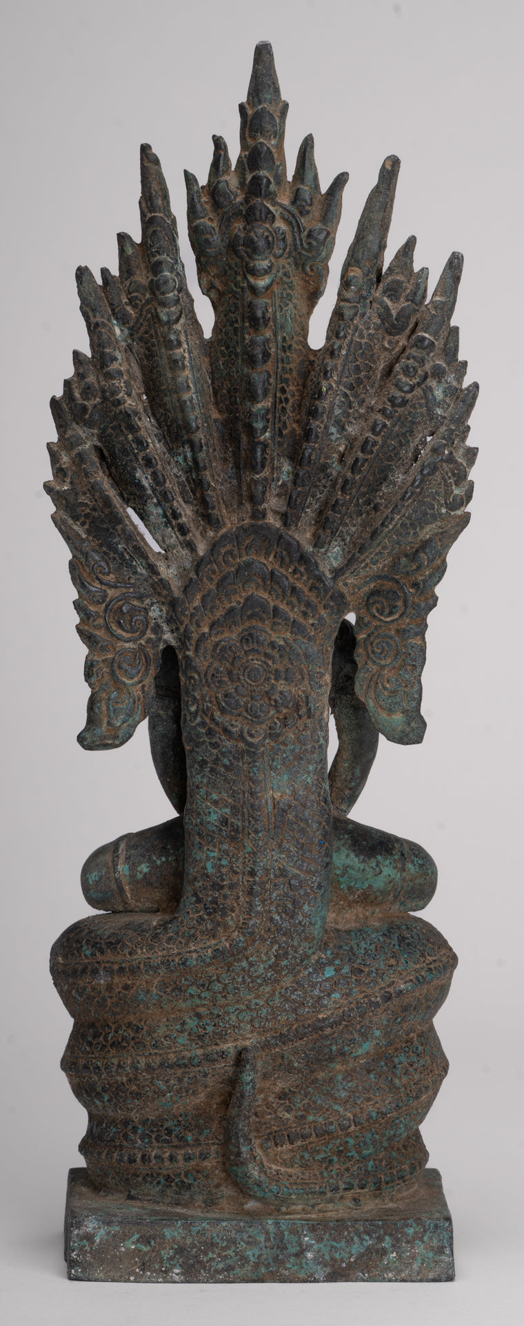 Buddha Statue - Antique Bayon Style Khmer Seated Bronze Naga Meditation Buddha - 37cm/15"