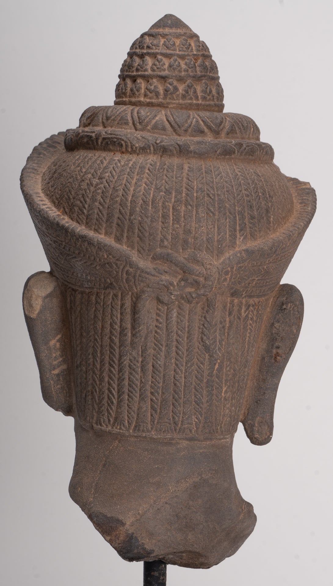 Testa Khmer Vishnu montata su pietra in stile Angkor Wat antico - 29 cm / 12"