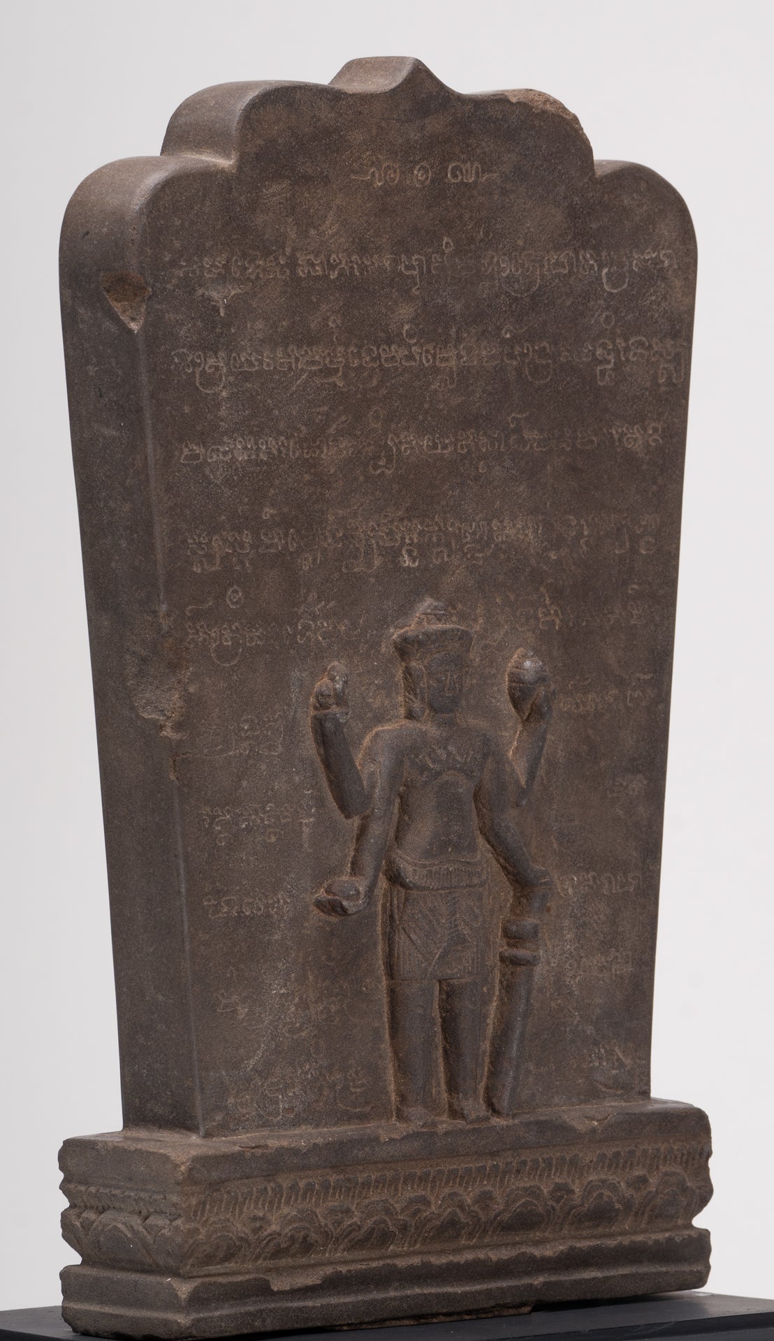 Antique Bayon Style Mounted Stone Stele Vishnu Statue - 42cm/17"
