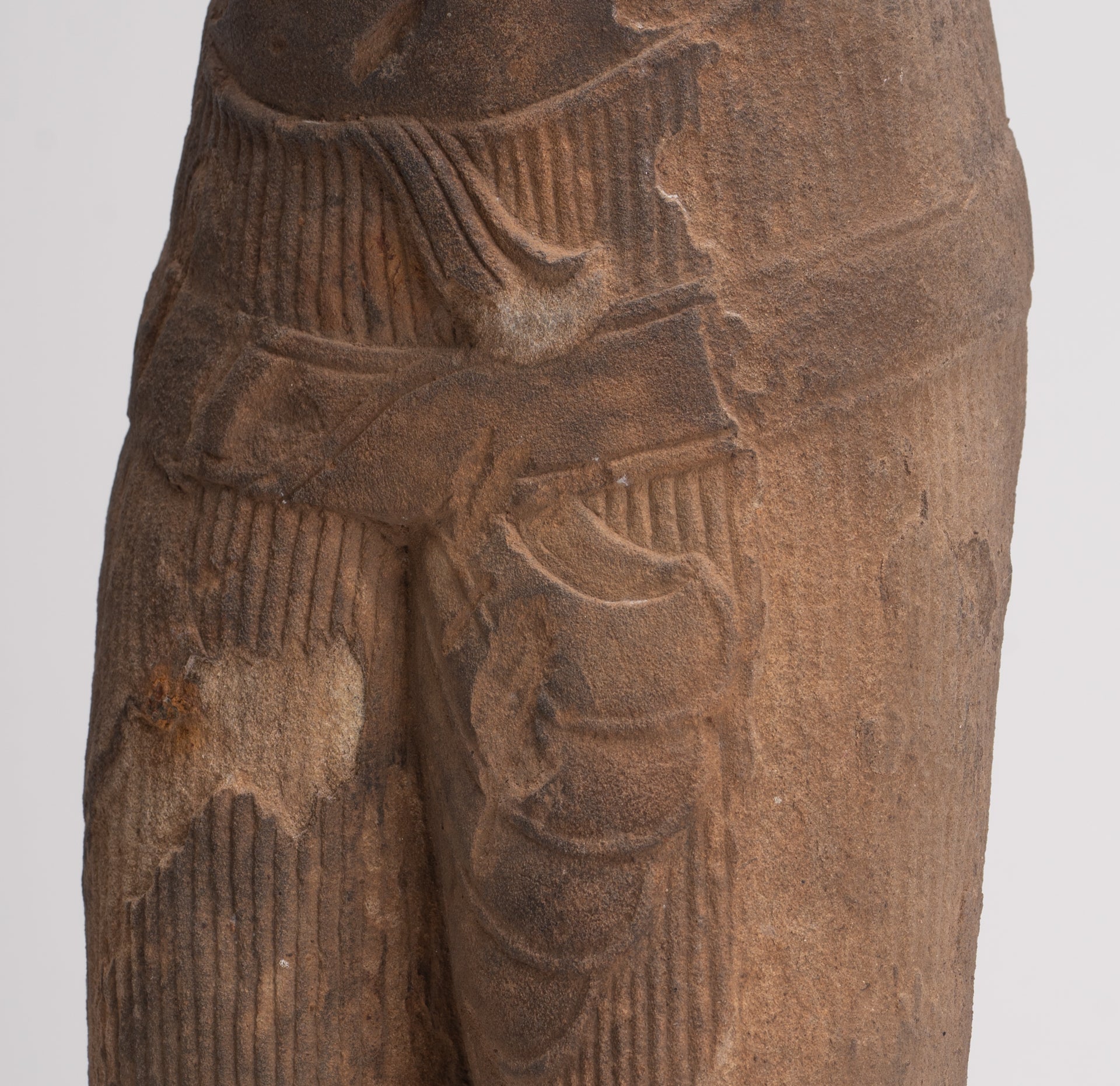 Antique Khmer Style Stone Mounted Baphuon Style Male Torso - 32cm / 13" 