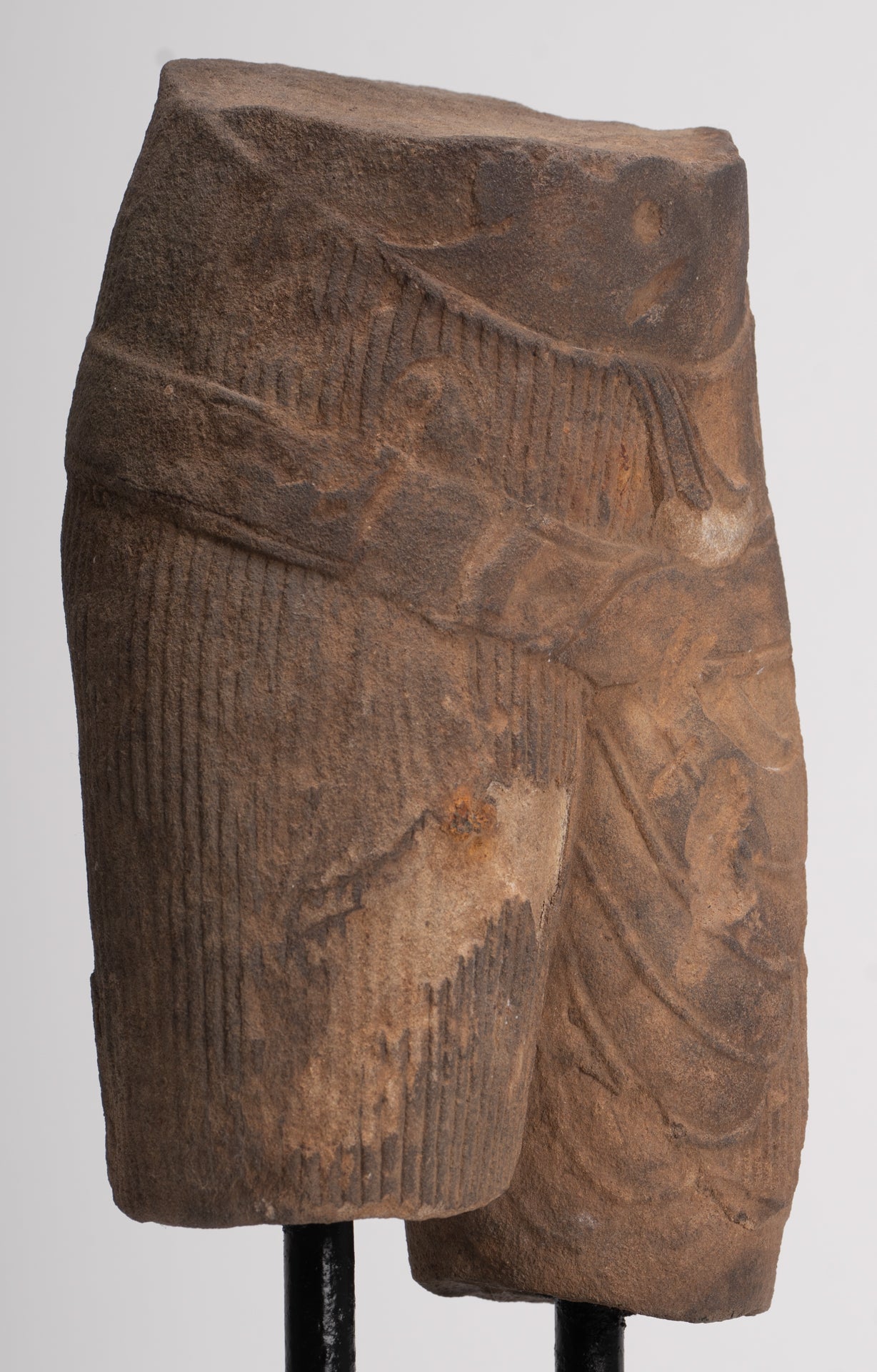 Antique Khmer Style Stone Mounted Baphuon Style Male Torso - 32cm / 13" 