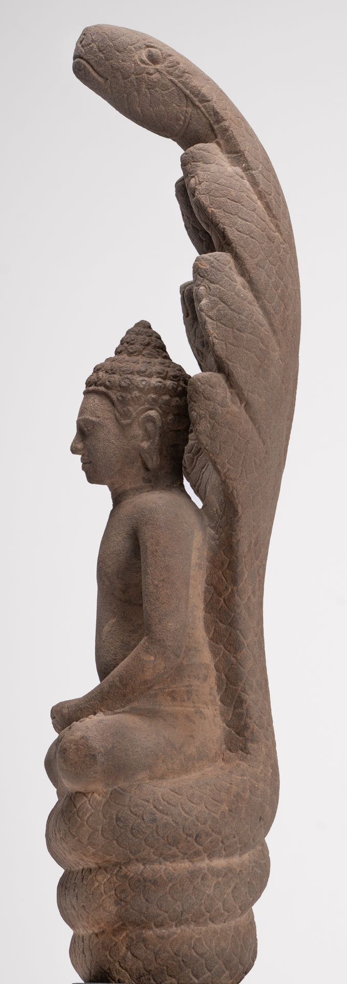 Buddha Statue - Antique Dvaravati Style Thai Stone Naga Meditation Buddha - 58cm/23"