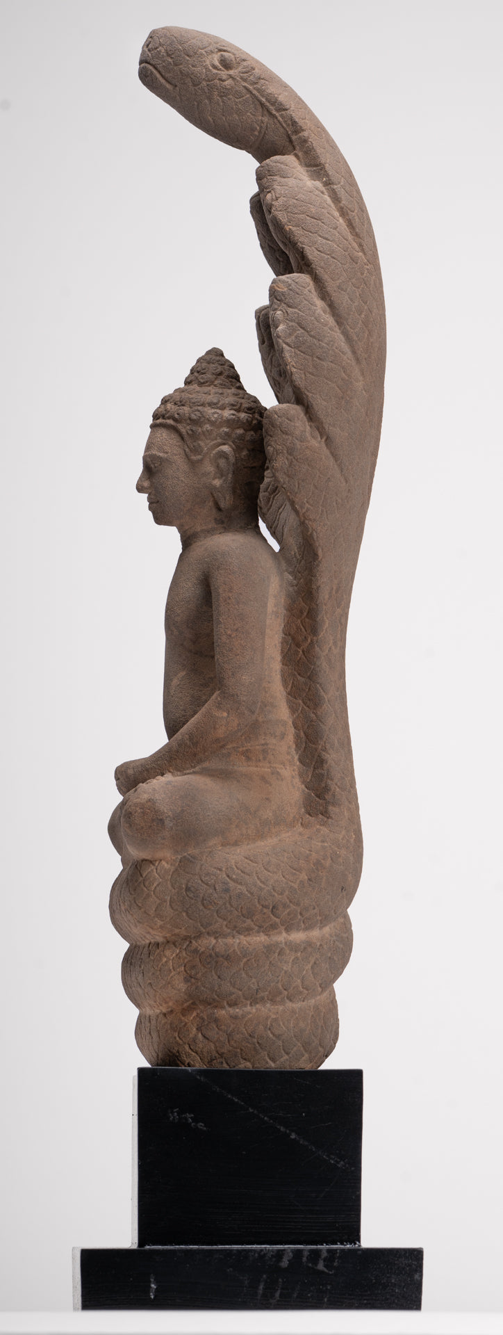 Buddha Statue - Antique Dvaravati Style Thai Stone Naga Meditation Buddha - 58cm/23"