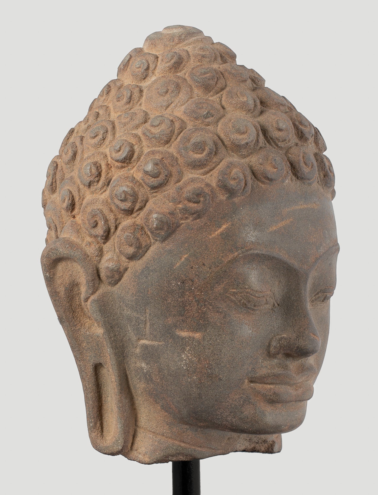 Buddha Statue - Antique Dvaravati Style Thai Stone Buddha Head Statue - 27cm/11"