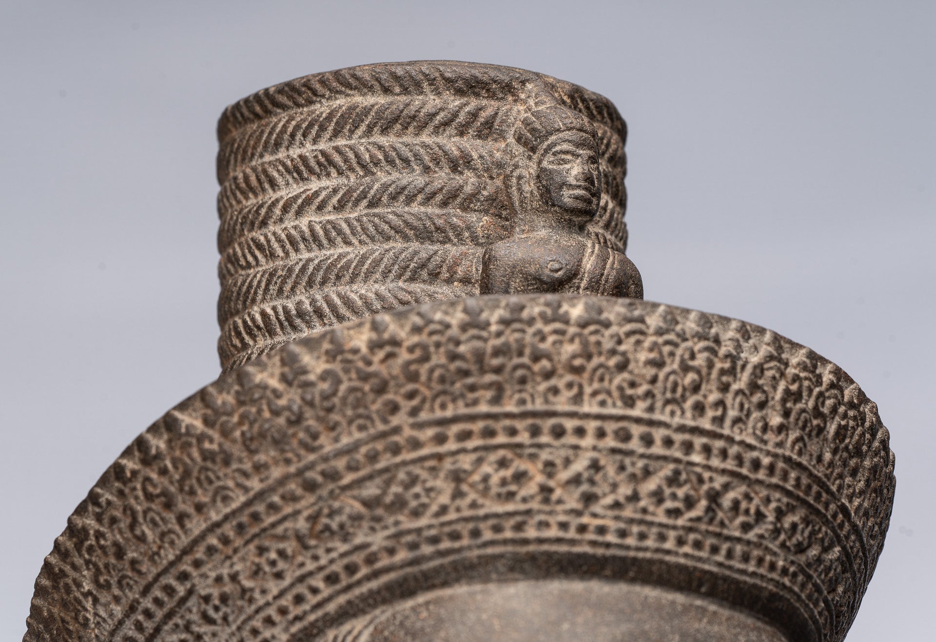 Antique Khmer Style Stone Koh Ker Seated Bodhisattva Avalokitesvara Statue-62cm/25 "