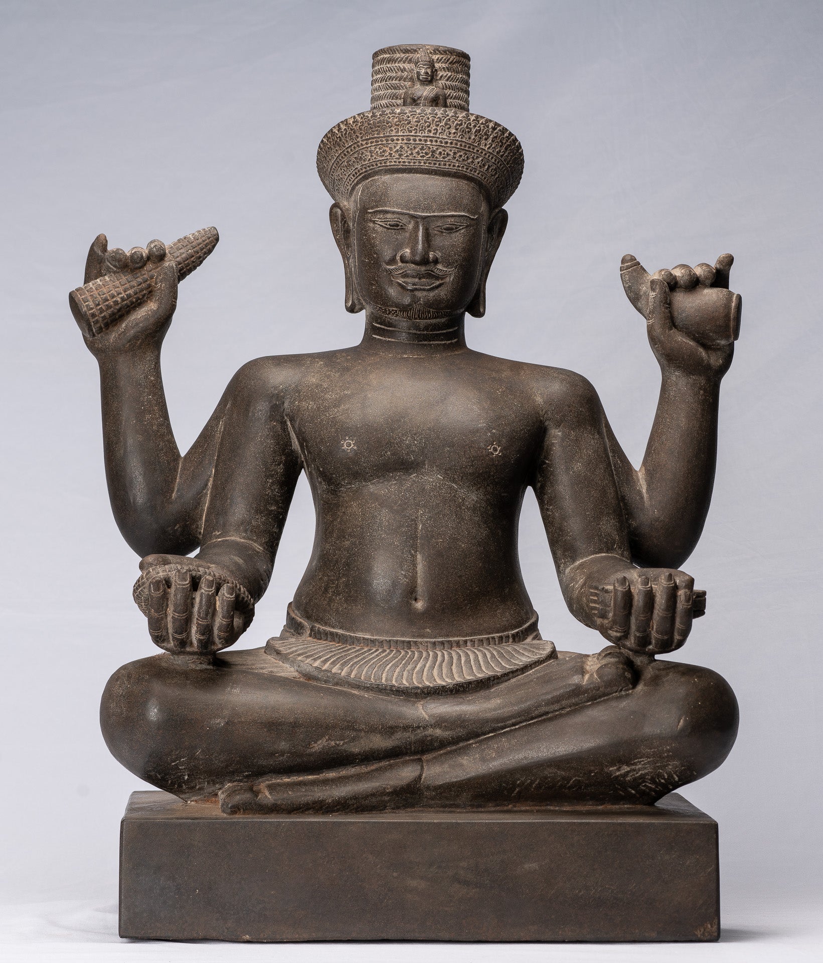 Antique Khmer Style Stone Koh Ker Seated Bodhisattva Avalokitesvara Statue-62cm/25 "