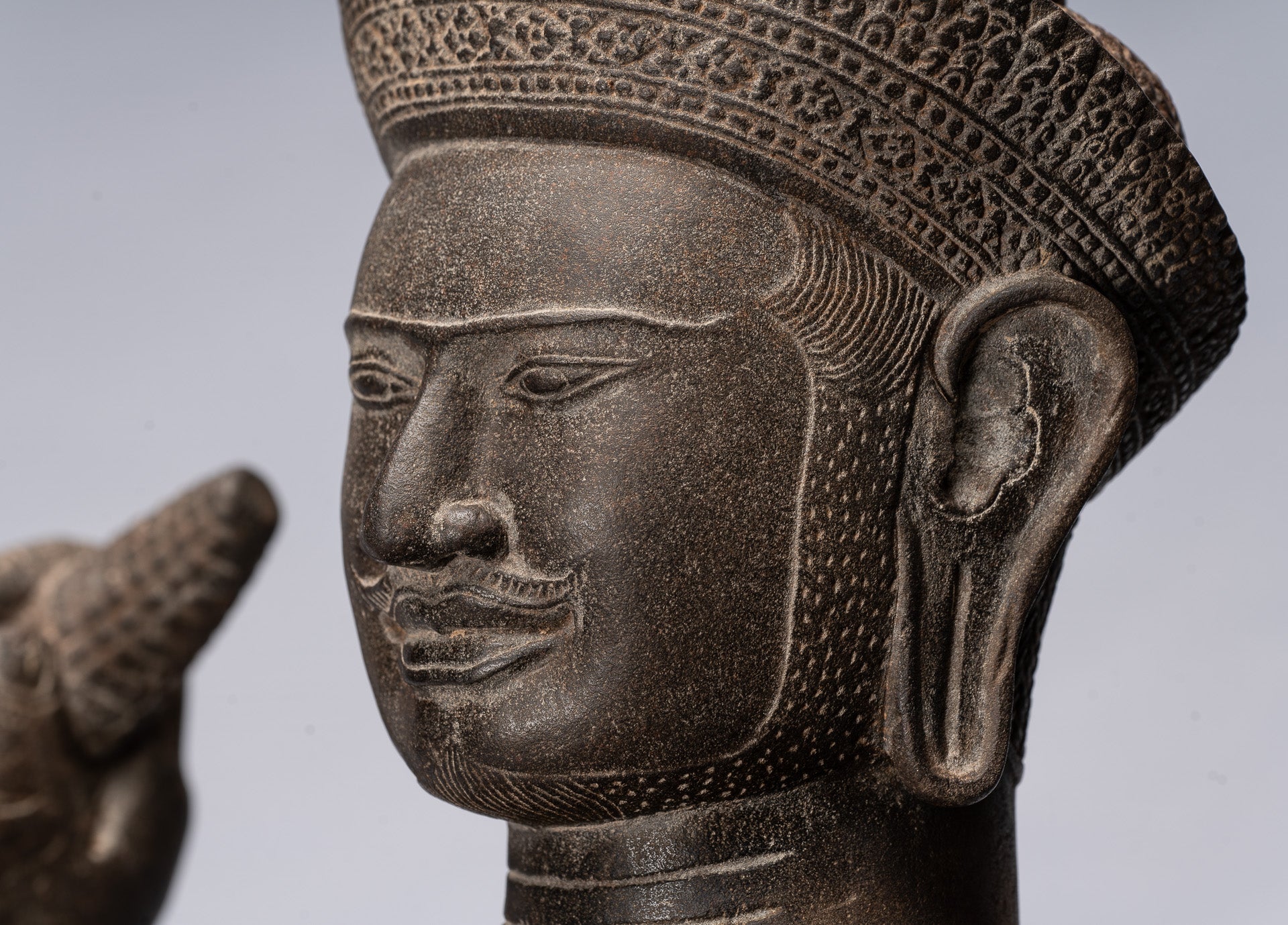 Antique Khmer Style Stone Koh Ker Seated Bodhisattva Avalokitesvara Statue-62cm/25 "