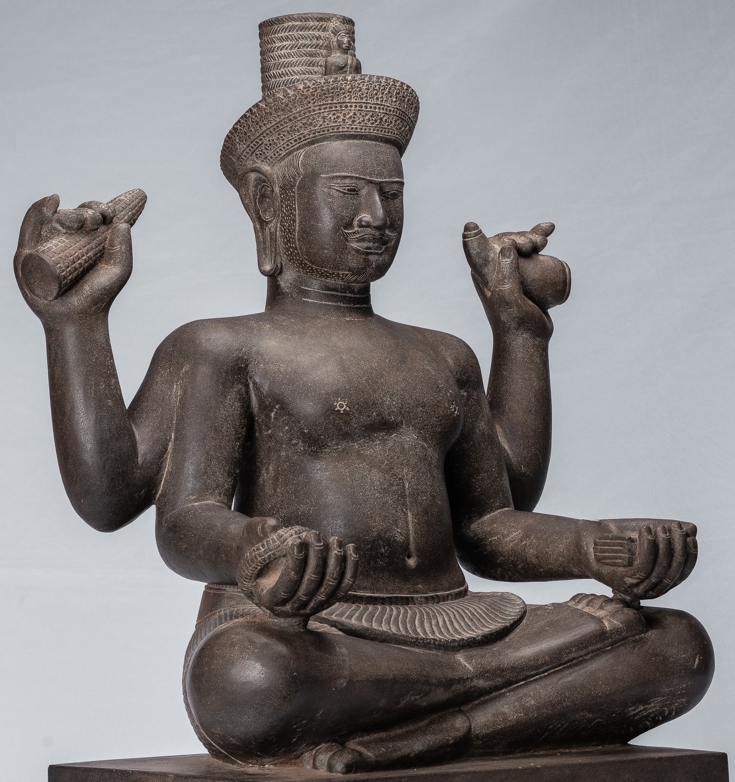 Antique Khmer Style Stone Koh Ker Seated Bodhisattva Avalokitesvara Statue-62cm/25 "