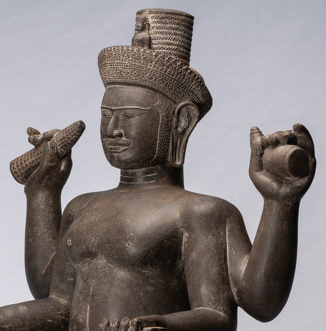 Antique Khmer Style Stone Koh Ker Seated Bodhisattva Avalokitesvara Statue-62cm/25 "