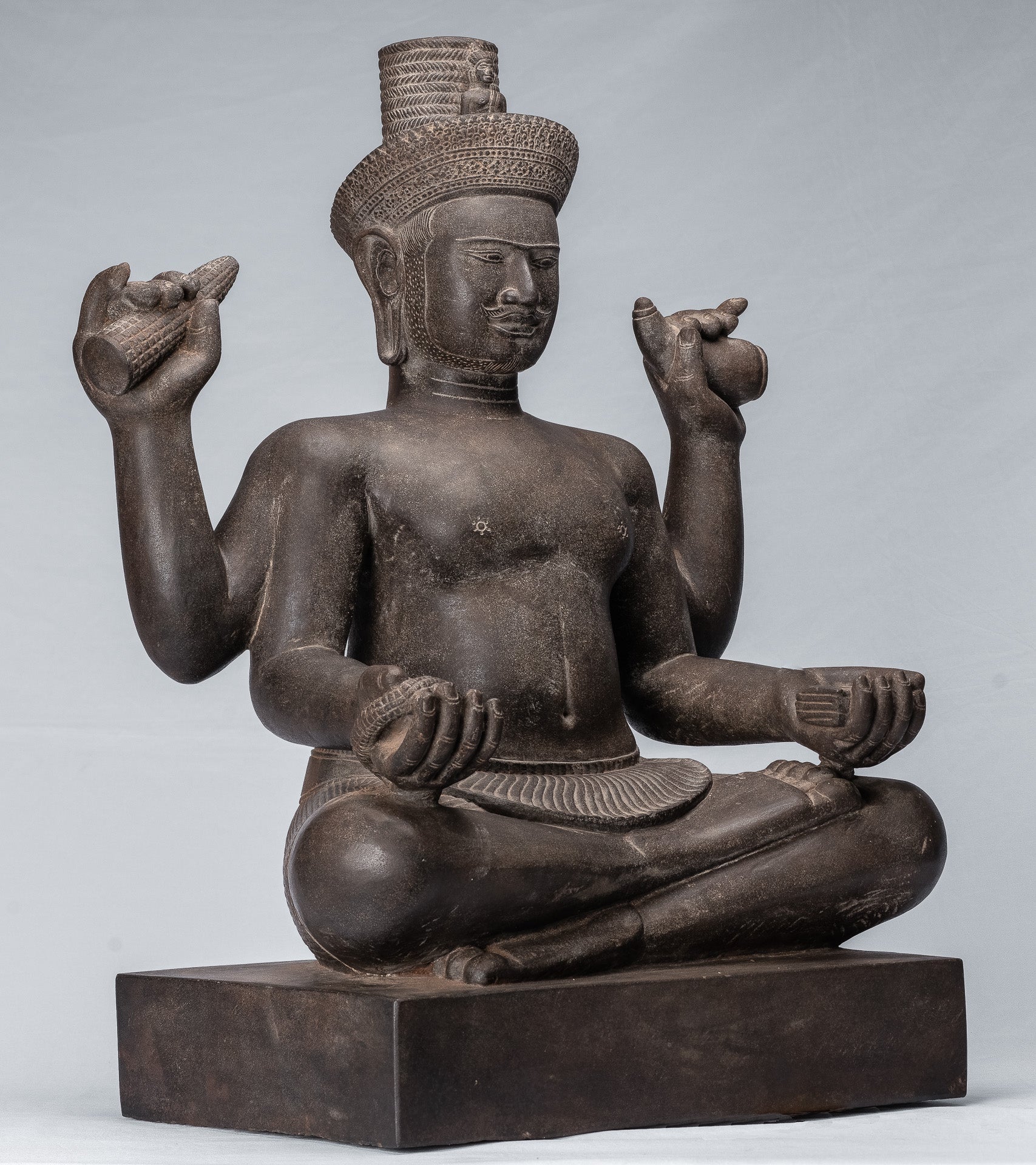 Antique Khmer Style Stone Koh Ker Seated Bodhisattva Avalokitesvara Statue-62cm/25 "
