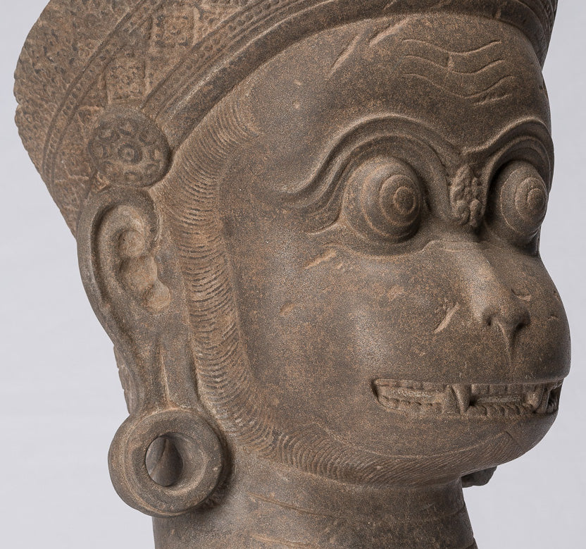 Antique JMER Style Stone Banteay Srei Hindu God Statue Hanuman - 56cm/22 "de alto