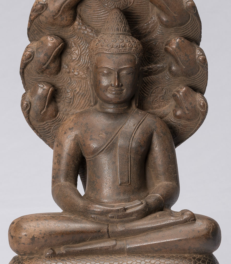 Statue di Buddha - Antique Angkor Wat Style Khmer Stone seduto Meditazione Naga Buddha - 56 cm/22 "
