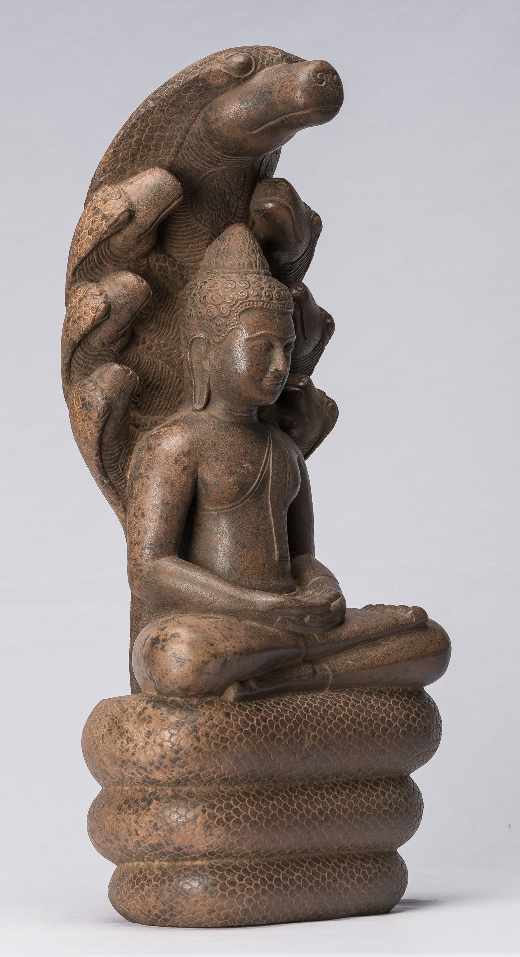 Statue di Buddha - Antique Angkor Wat Style Khmer Stone seduto Meditazione Naga Buddha - 56 cm/22 "