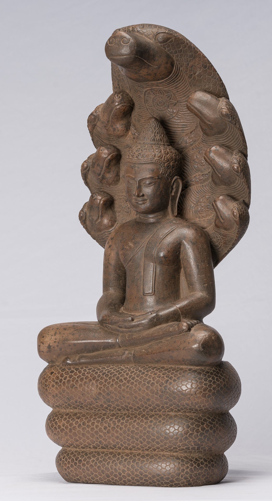 Statue di Buddha - Antique Angkor Wat Style Khmer Stone seduto Meditazione Naga Buddha - 56 cm/22 "