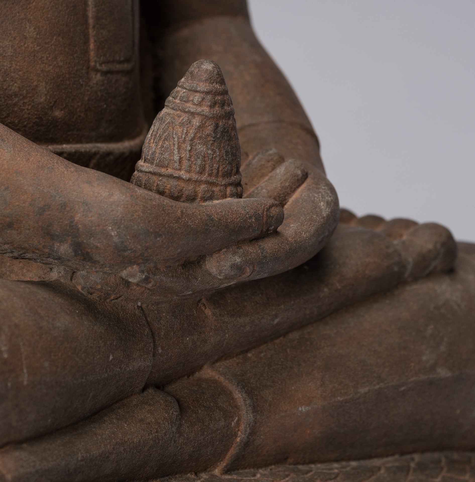 Buddha Statue - Antique Bayon Style Khmer Stone Seated Naga Meditation Buddha - 67cm/27"