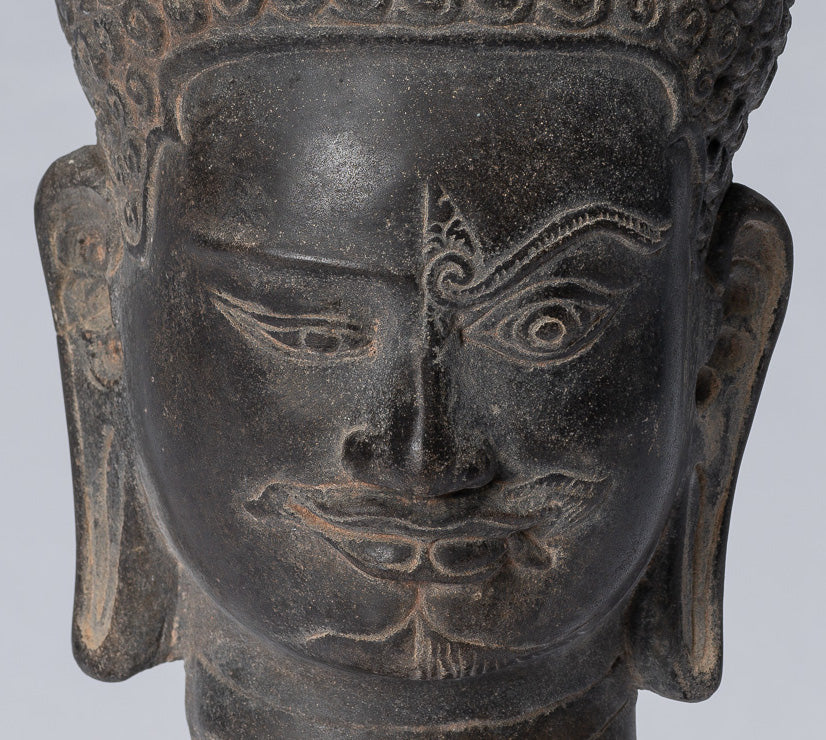 Shiva Statue-Antique Khmer Style Black Stone Yaksha & Yakshaswaroop Shiva Head-31cm/12 "