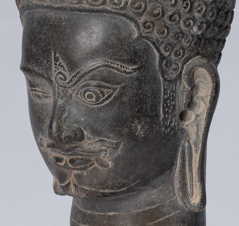 Shiva Statue-Antique Khmer Style Black Stone Yaksha & Yakshaswaroop Shiva Head-31cm/12 "