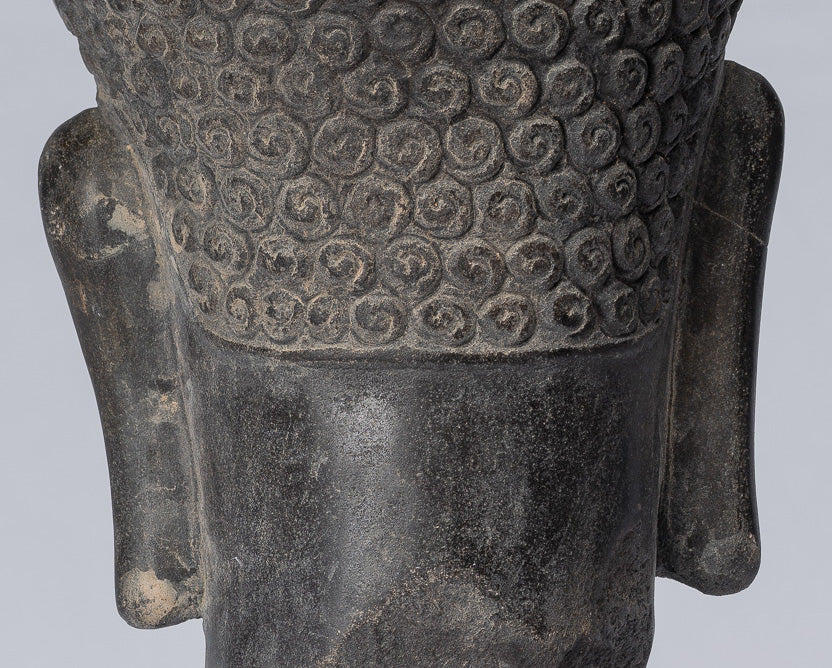 Shiva Statue-Antique Khmer Style Black Stone Yaksha & Yakshaswaroop Shiva Head-31cm/12 "