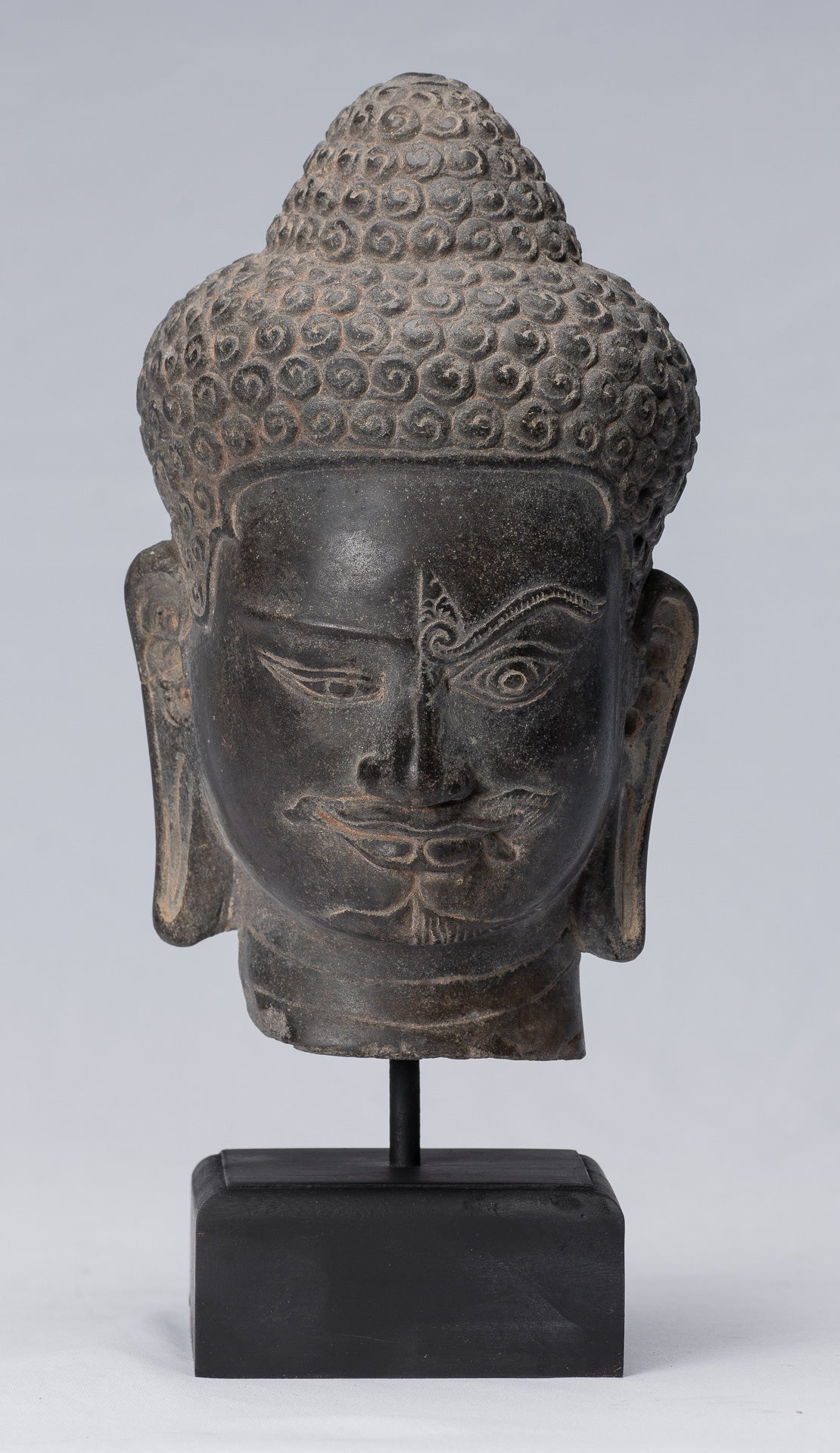 Shiva Statue-Antique Khmer Style Black Stone Yaksha & Yakshaswaroop Shiva Head-31cm/12 "