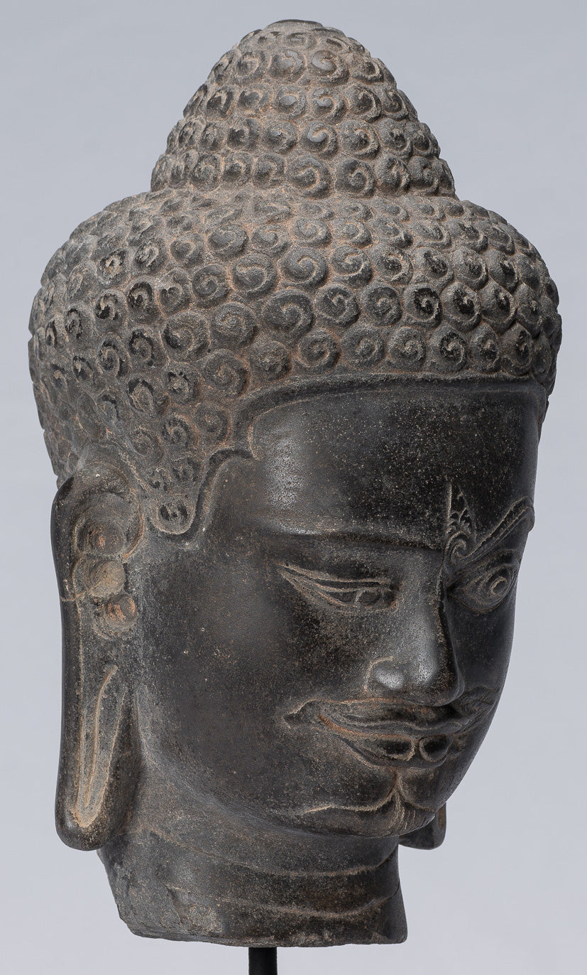 Shiva Statue-Antique Khmer Style Black Stone Yaksha & Yakshaswaroop Shiva Head-31cm/12 "