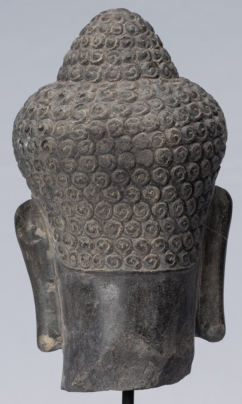 Shiva Statue-Antique Khmer Style Black Stone Yaksha & Yakshaswaroop Shiva Head-31cm/12 "