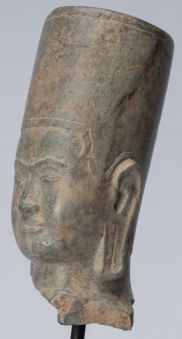 Antique Phnom Da Style Khmer Vishnu Head - Protettore e Conserver - 28 cm/11 "