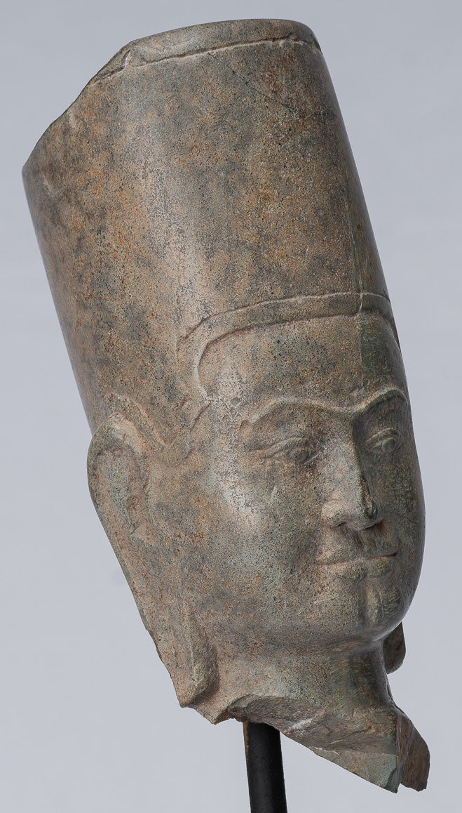 Antique Phnom Da Style Khmer Vishnu Head - Protettore e Conserver - 28 cm/11 "