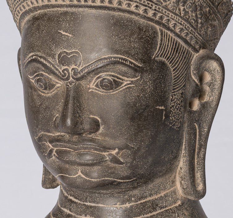 Guardian Statue-Antique Khmer Stone Banteay Srei Style Yaksha Temple Guardian-43cm/17 "