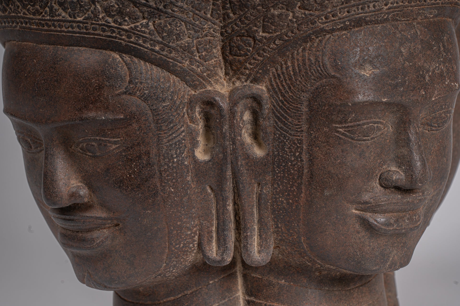 Brahma Statue - Antique Khmer Style Koh Ker Stone Brahma Head - Hindu God Creation - 42cm/17"