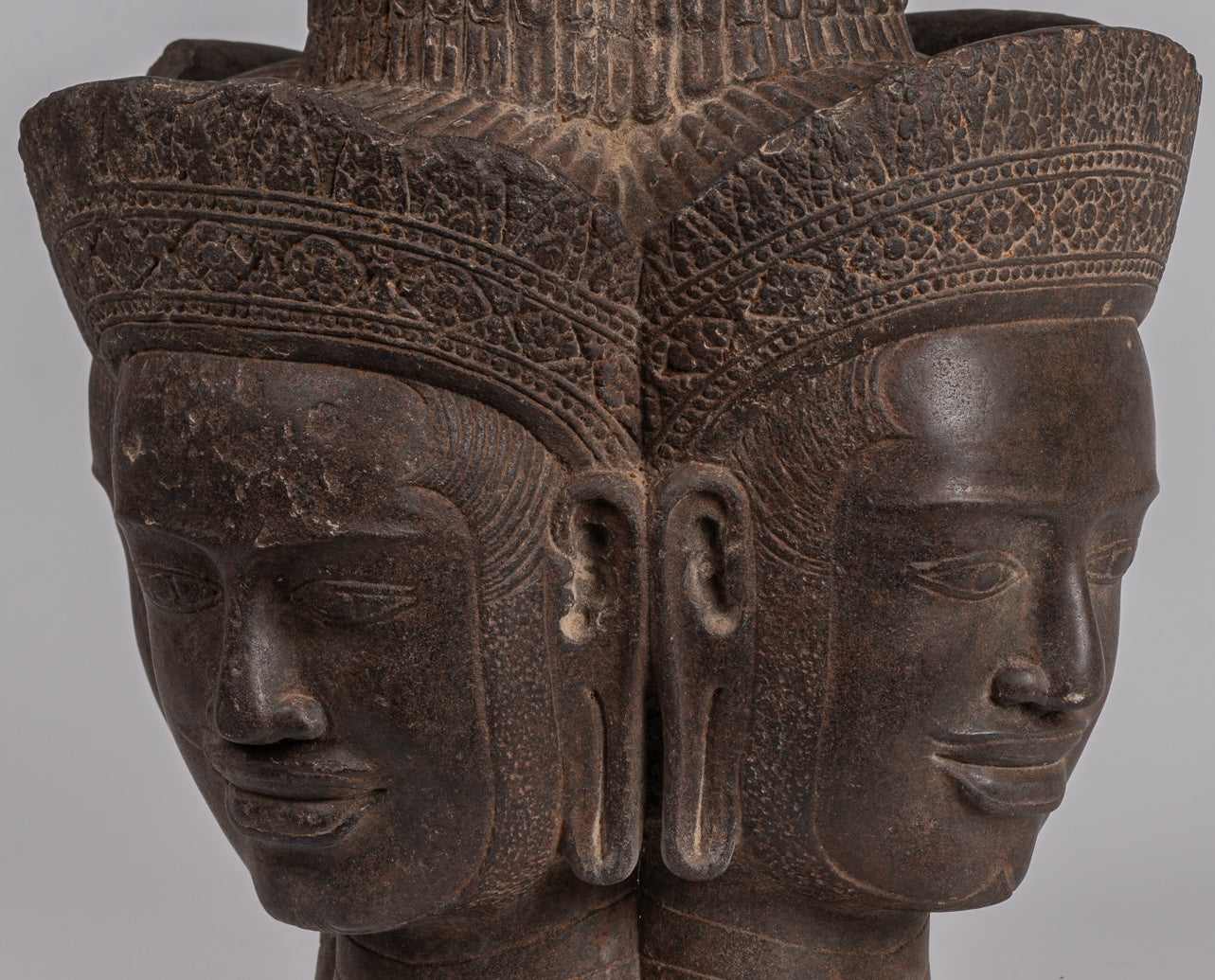 Brahma Statue - Antique Khmer Style Koh Ker Stone Brahma Head - Hindu God Creation - 42cm/17"