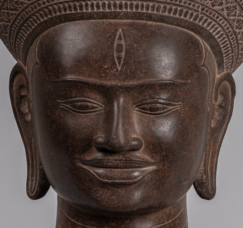 Estatua de Shiva - Estatua de cabeza de Stone Shiva de Khmer Stone de Khmer Stone - El destructor - 54cm/22 "