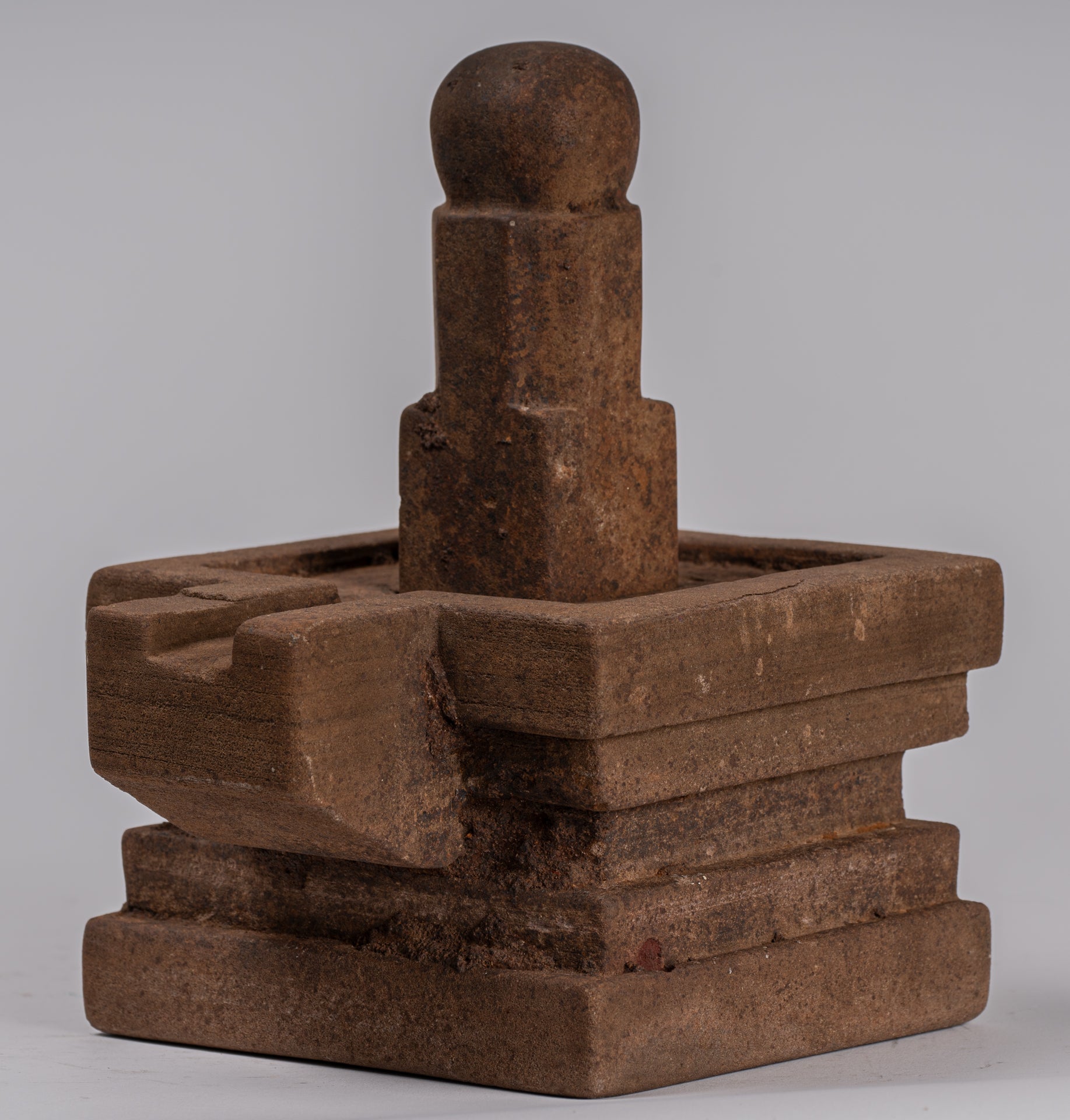 Linga Statue - Antique Khmer Style Two Piece Stone Linga / Lingnum & Yoni - 20cm/8"