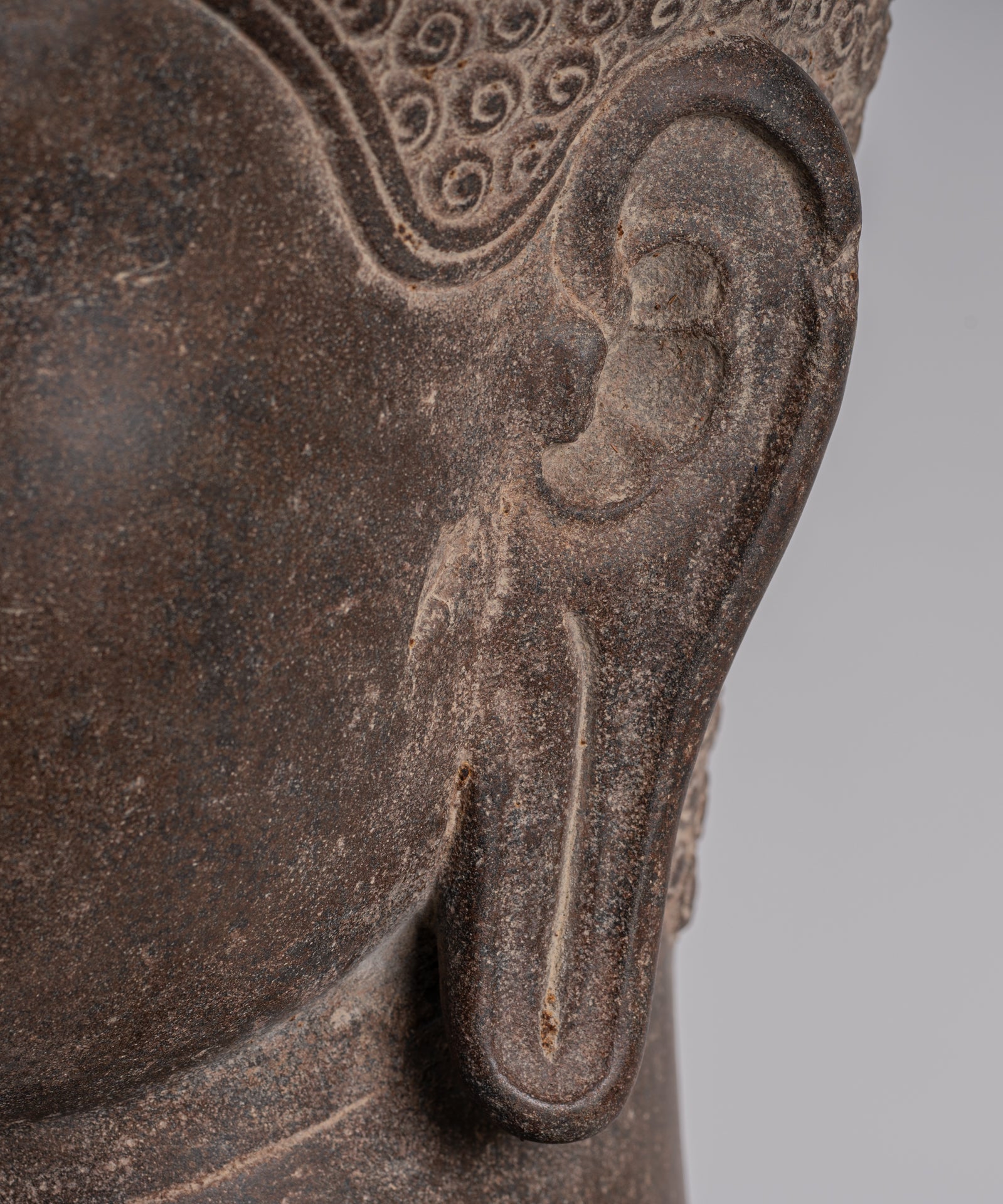 Shiva Statue - Antique Khmer Style Brown Stone Shiva Head Statue - The Destroyer - 52cm/21"