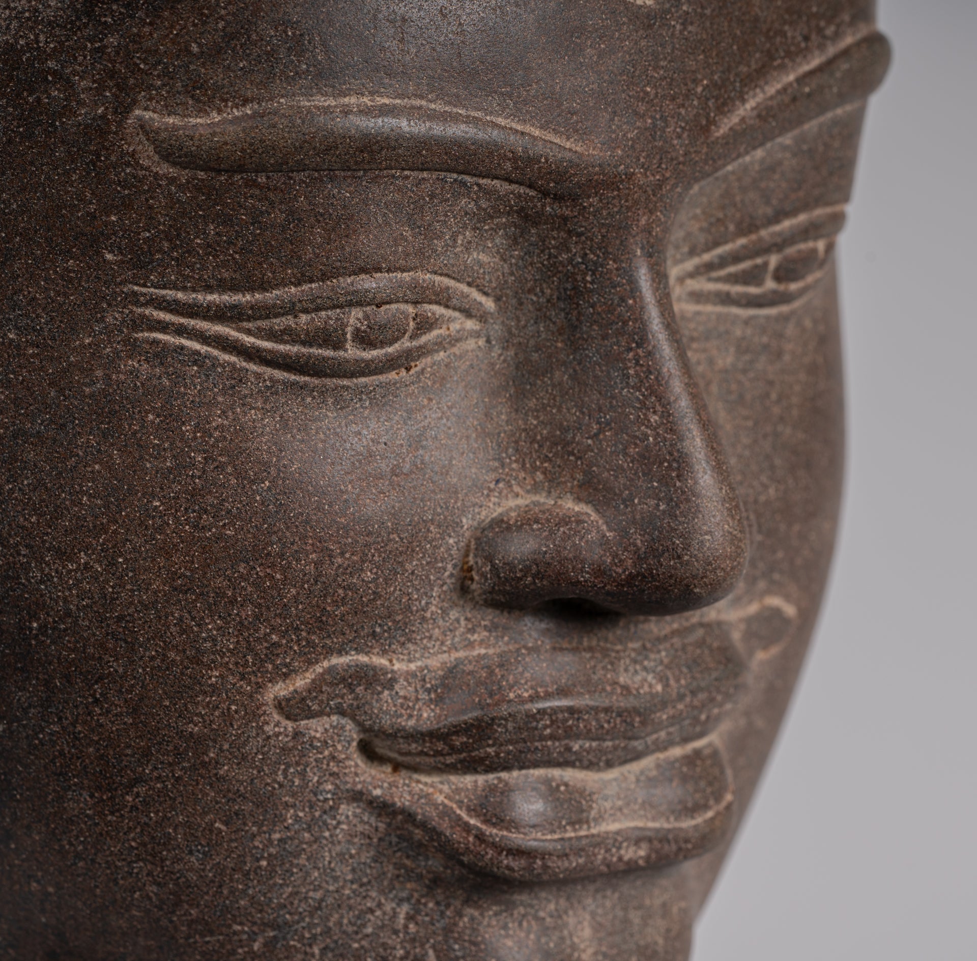 Shiva Statue - Antique Khmer Style Brown Stone Shiva Head Statue - The Destroyer - 52cm/21"