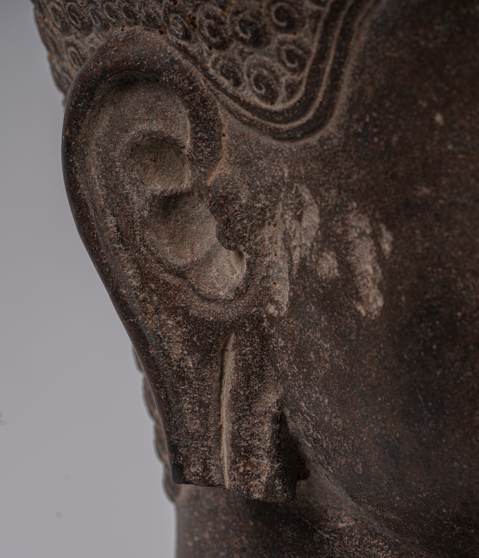 Shiva Statue - Antique Khmer Style Brown Stone Shiva Head Statue - The Destroyer - 52cm/21"