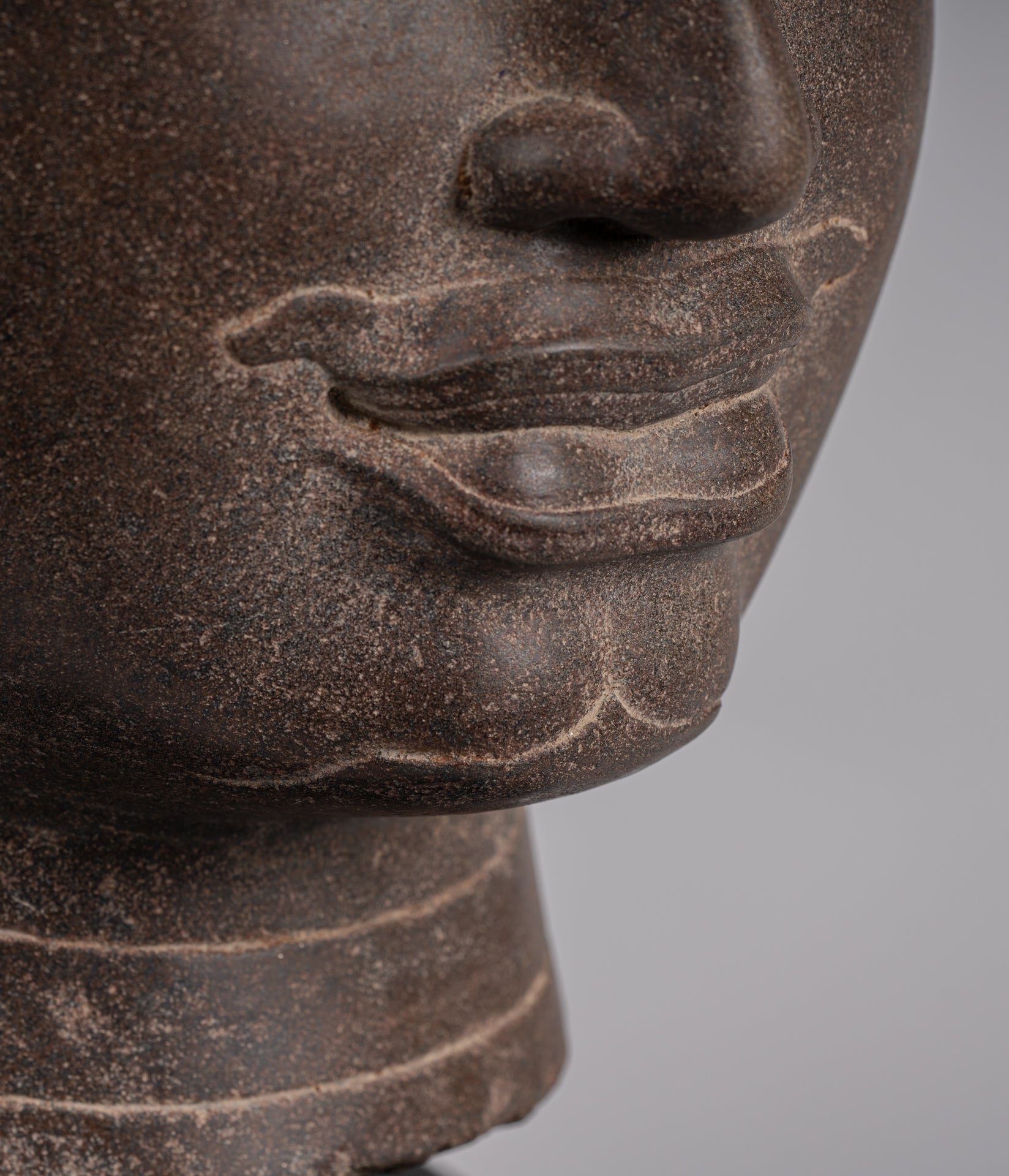 Shiva Statue - Antique Khmer Style Brown Stone Shiva Head Statue - The Destroyer - 52cm/21"