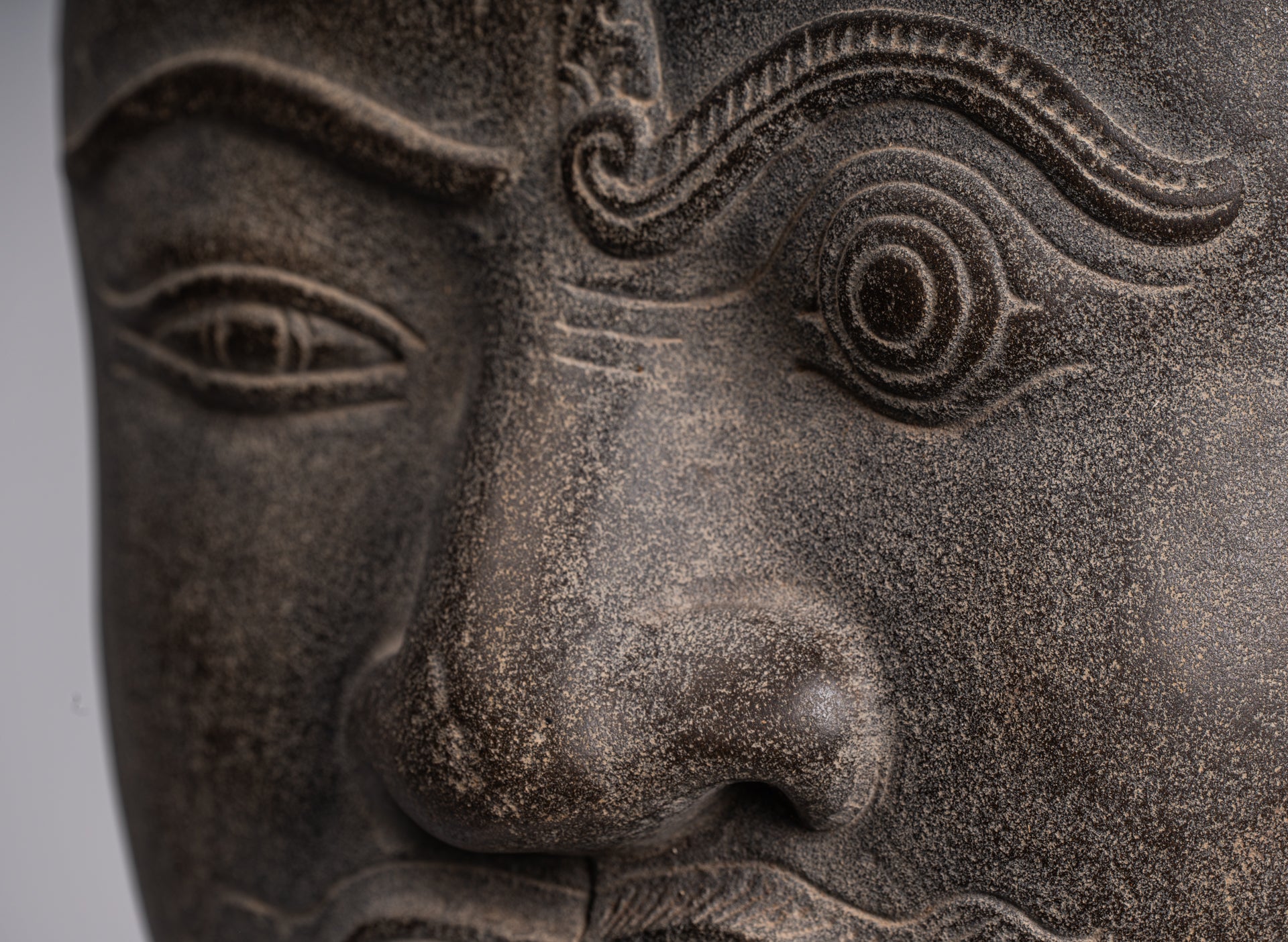 Shiva Statue - Antique Khmer Style Grey Stone Yaksha & Yakshaswaroop Shiva Head- 48cm/19 "