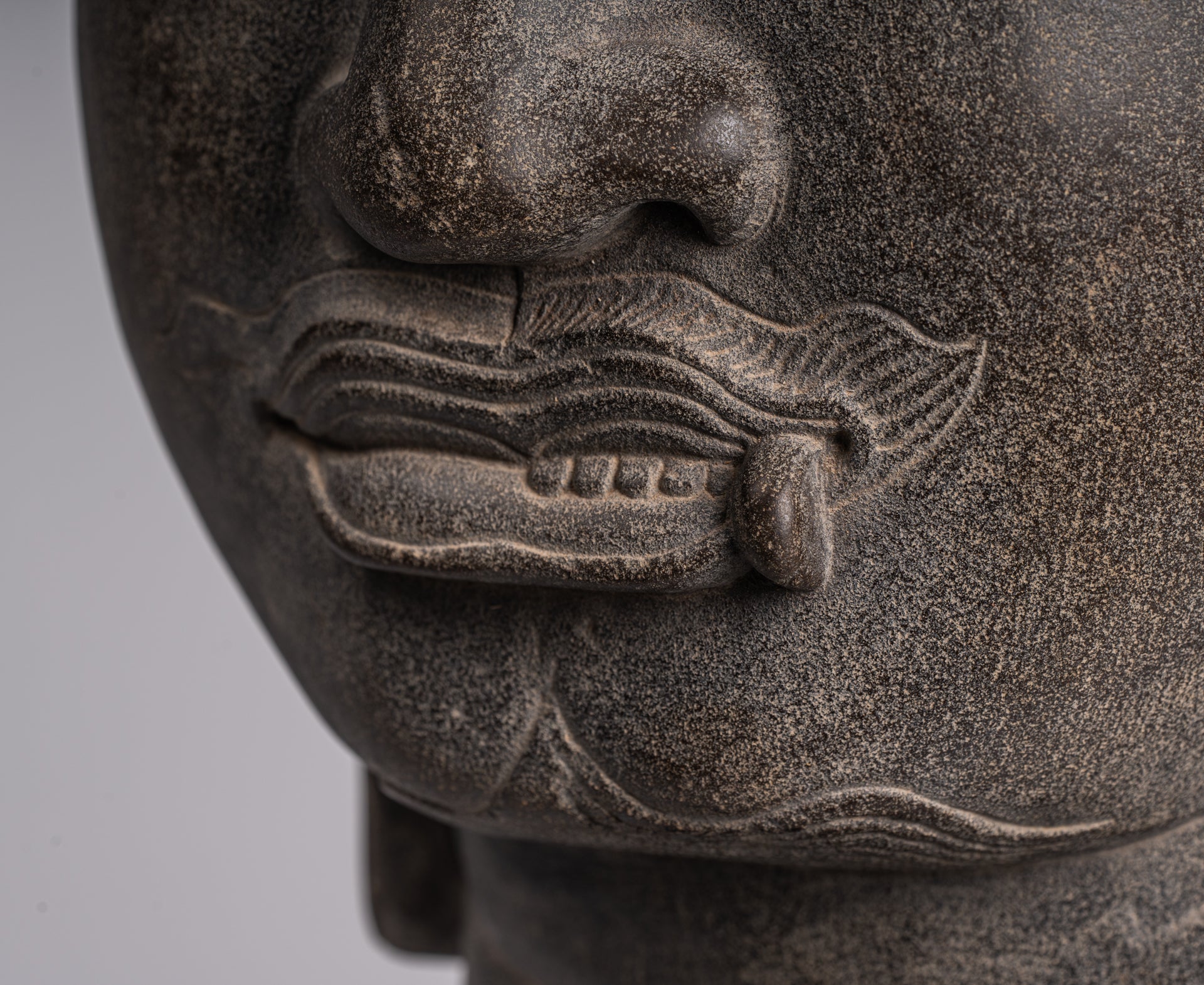 Shiva Statue - Antique Khmer Style Grey Stone Yaksha & Yakshaswaroop Shiva Head- 48cm/19 "