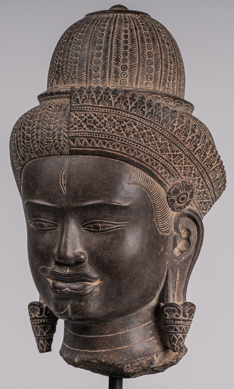 Ardhanarishvara Statue - Antique Baphuon Style Khmer Sandstone Standing Shiva Parvati Statue - 57cm/23"