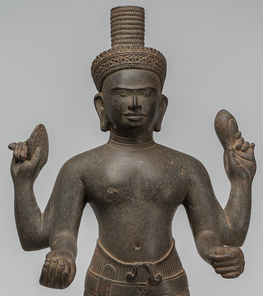 Vishnu - Antique Khmer Style Stone Koh Ker Standing Vishnu Statue - 52cm/21"