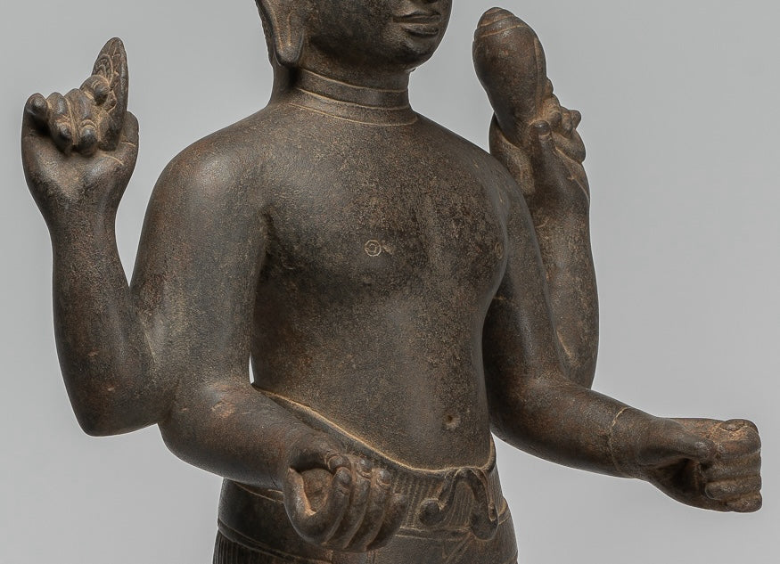 Vishnu - Antique Khmer Style Stone Koh Ker Standing Vishnu Statue - 52cm/21"