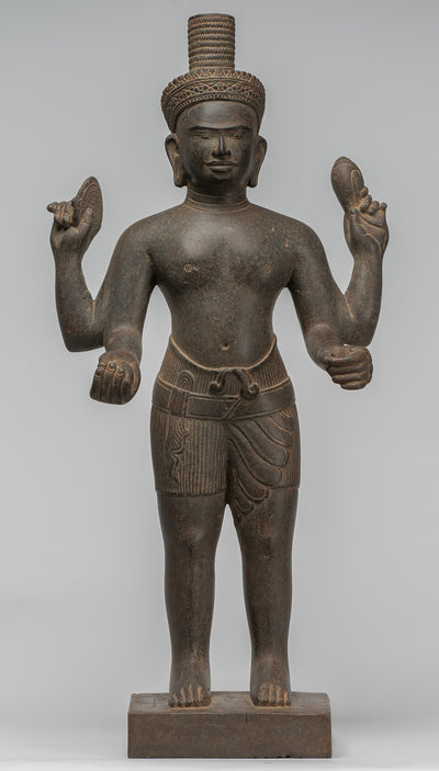 Vishnu - Antique Khmer Style Stone Koh Ker Standing Vishnu Statue - 52cm/21"