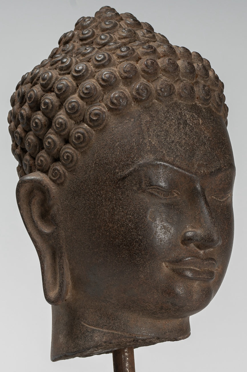 Buddha Statue - Antique Dvaravati Style Thai Stone Buddha Head Statue - 41cm/16"