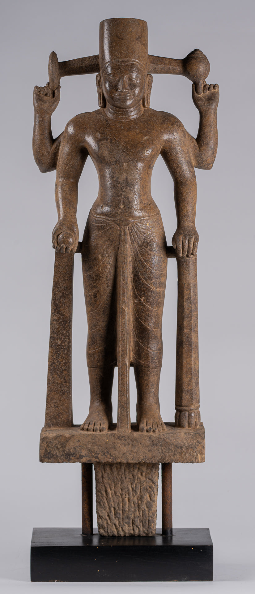 Vishnu Sculpture - Antique Pre-Angkor Style Mounted Sandstone Vishnu Statue - 91cm/36"
