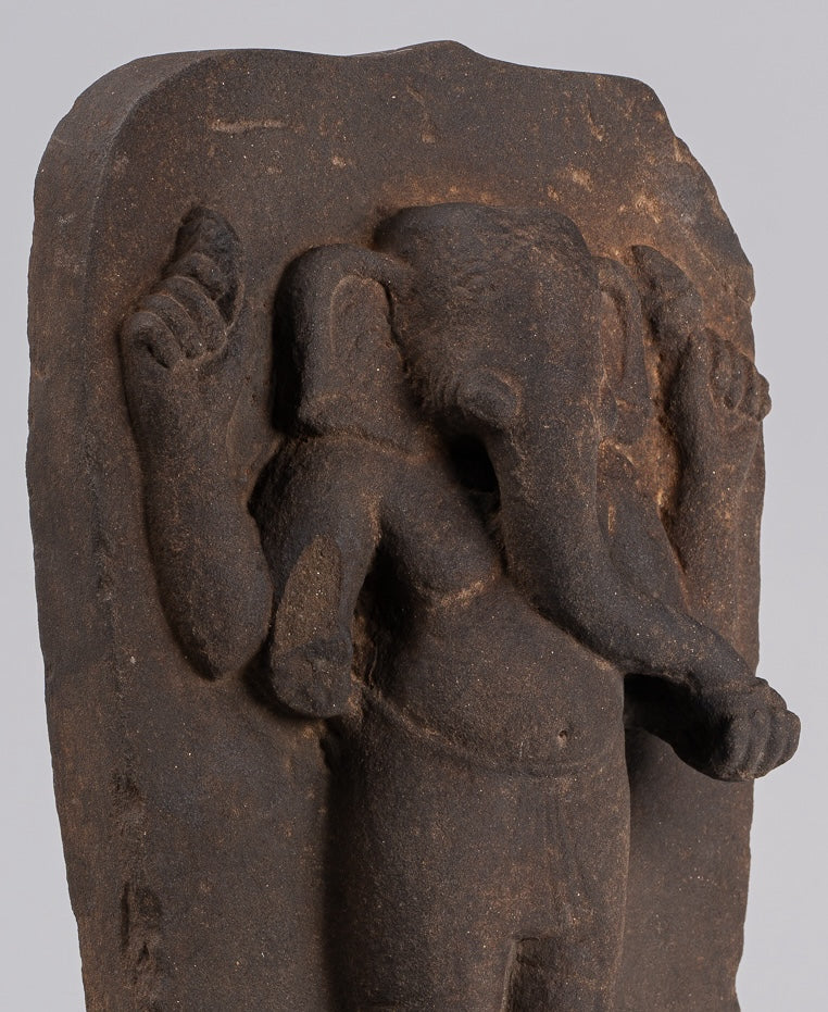 Ganesha Stele - Antique Vietnamese Style Stone Cham Mounted Ganesha Stele - 47cm/19"