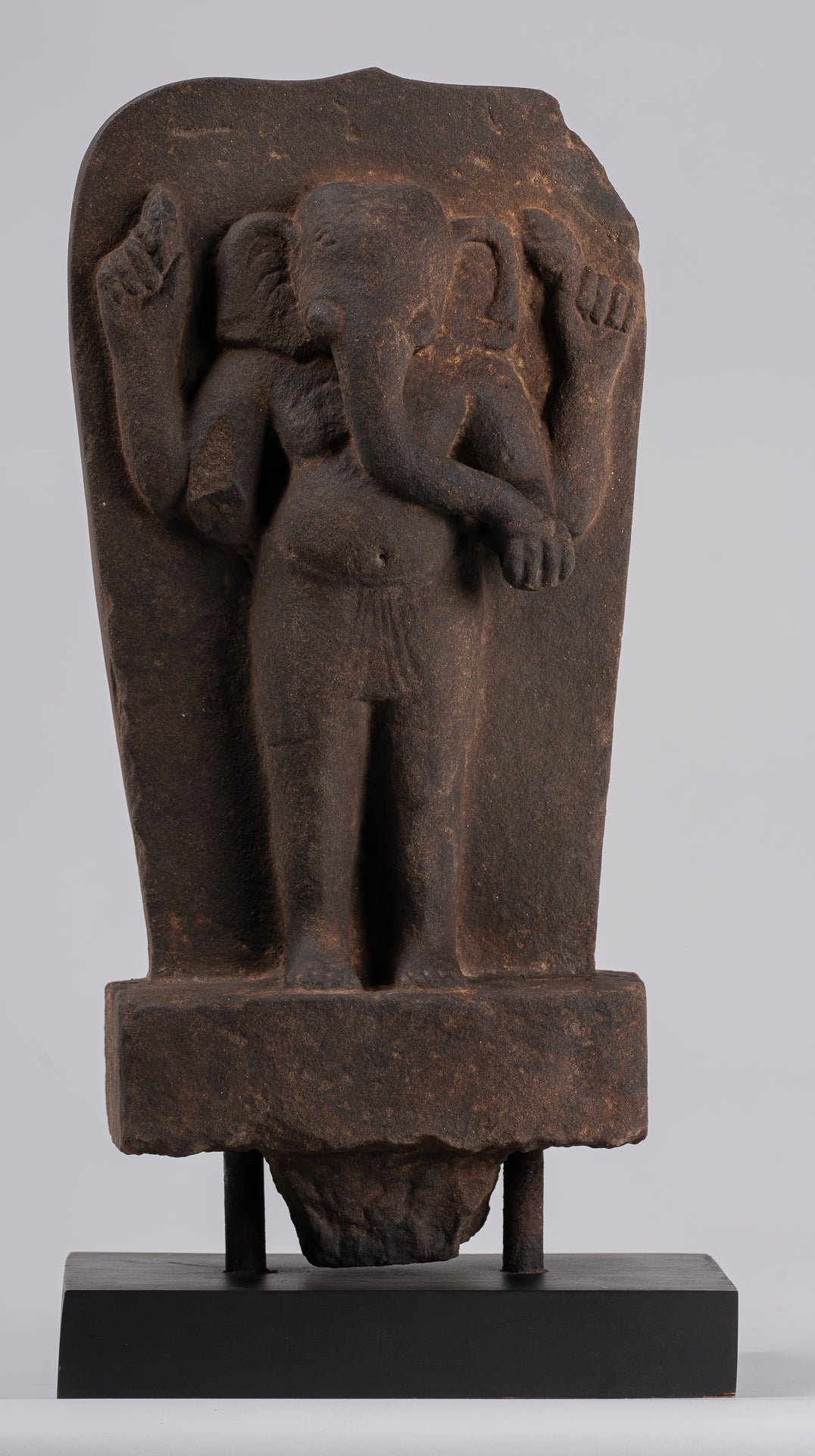 Ganesha Stele - Antique Vietnamese Style Stone Cham Mounted Ganesha Stele - 47cm/19"