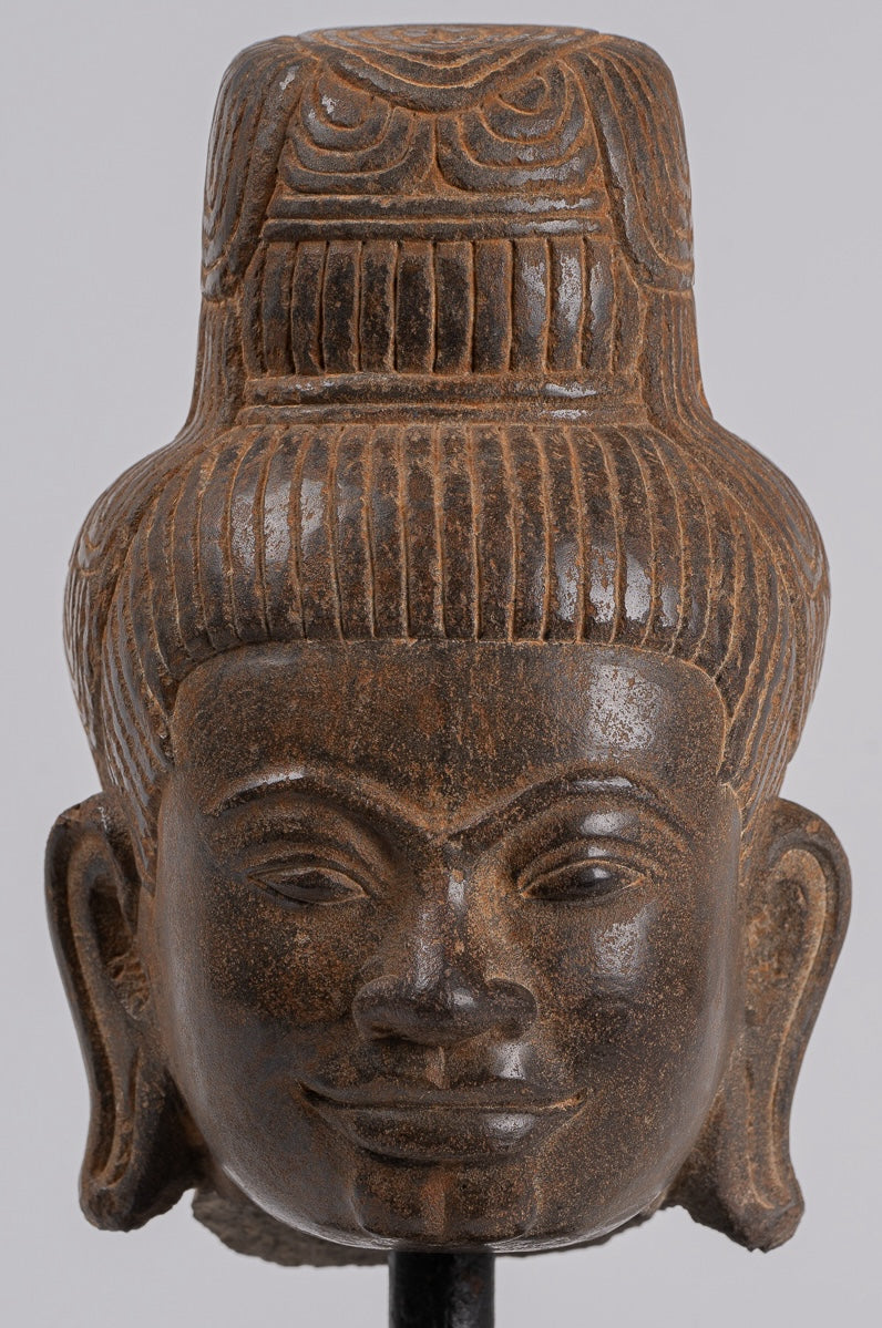 Lakshmi Statue - Antique Baphuon Style Stone Lakshmi / Devi Consort of Vishnu Head - 34cm/14"