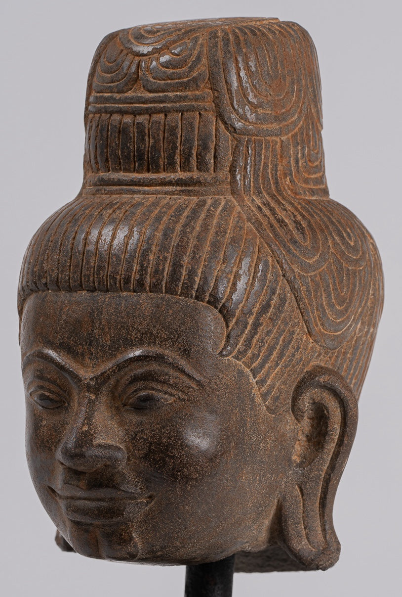 Lakshmi Statue - Antique Baphuon Style Stone Lakshmi / Devi Consort of Vishnu Head - 34cm/14"