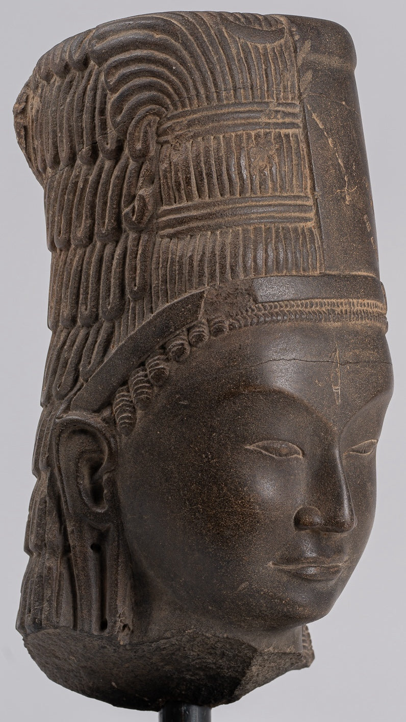 Vishnu Statue - Antique Phnom Da Style Stone Khmer Hari Hara or Vishnu & Shiva Head - 44cm/18"